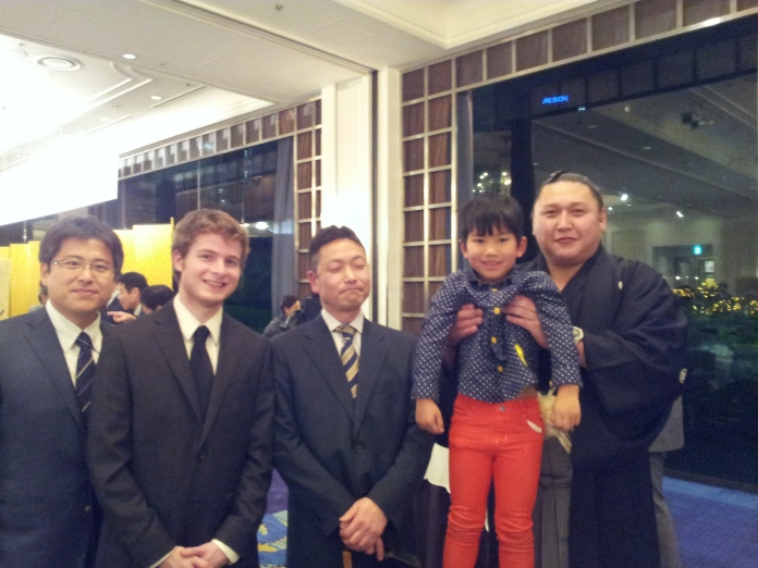 Me, Ryo, and a famous sumo at Akio-san's work party.